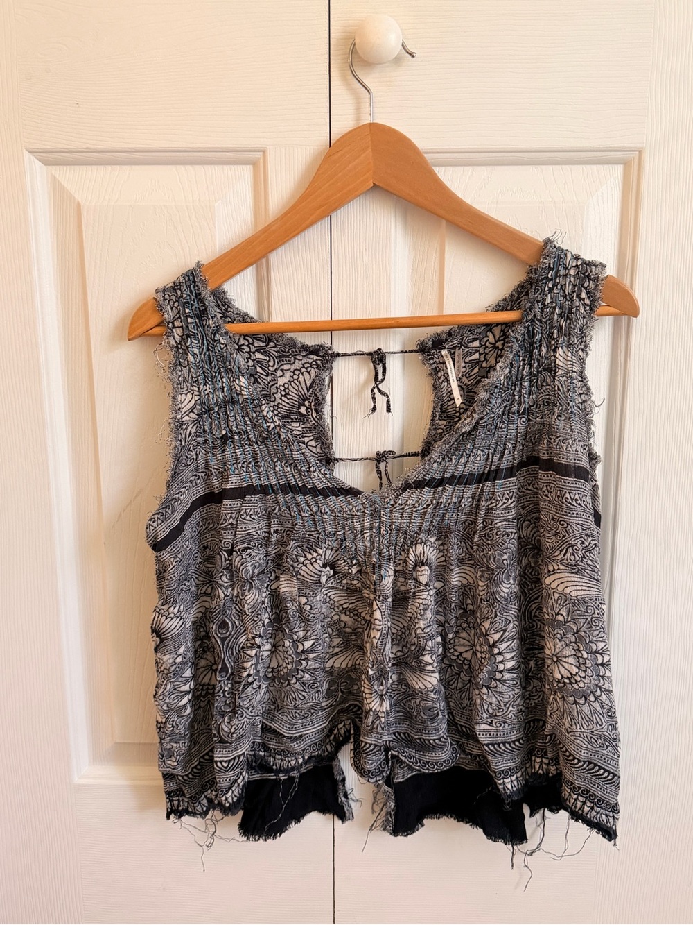 Free People Black & Gray Boho Smocked Camisole